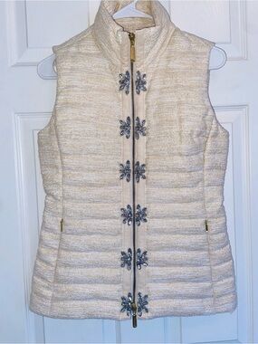 Lilly Pulitzer Noella Vest Gold Metallic Resort Boucle